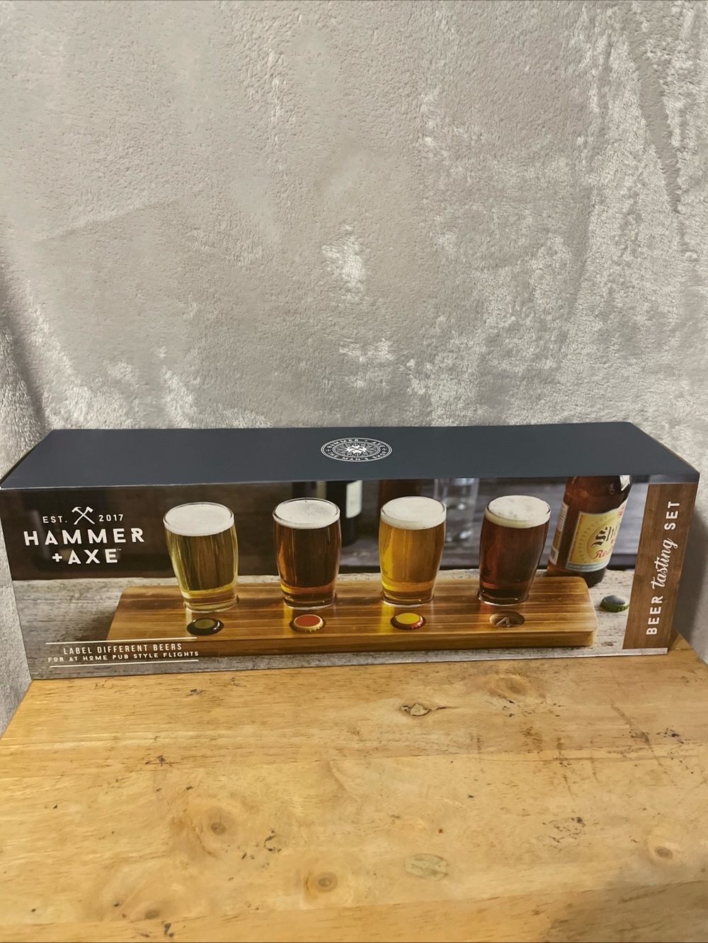 Hammer + Axe Brown Wood Beer Tasting Flight Set - 4 Glasses